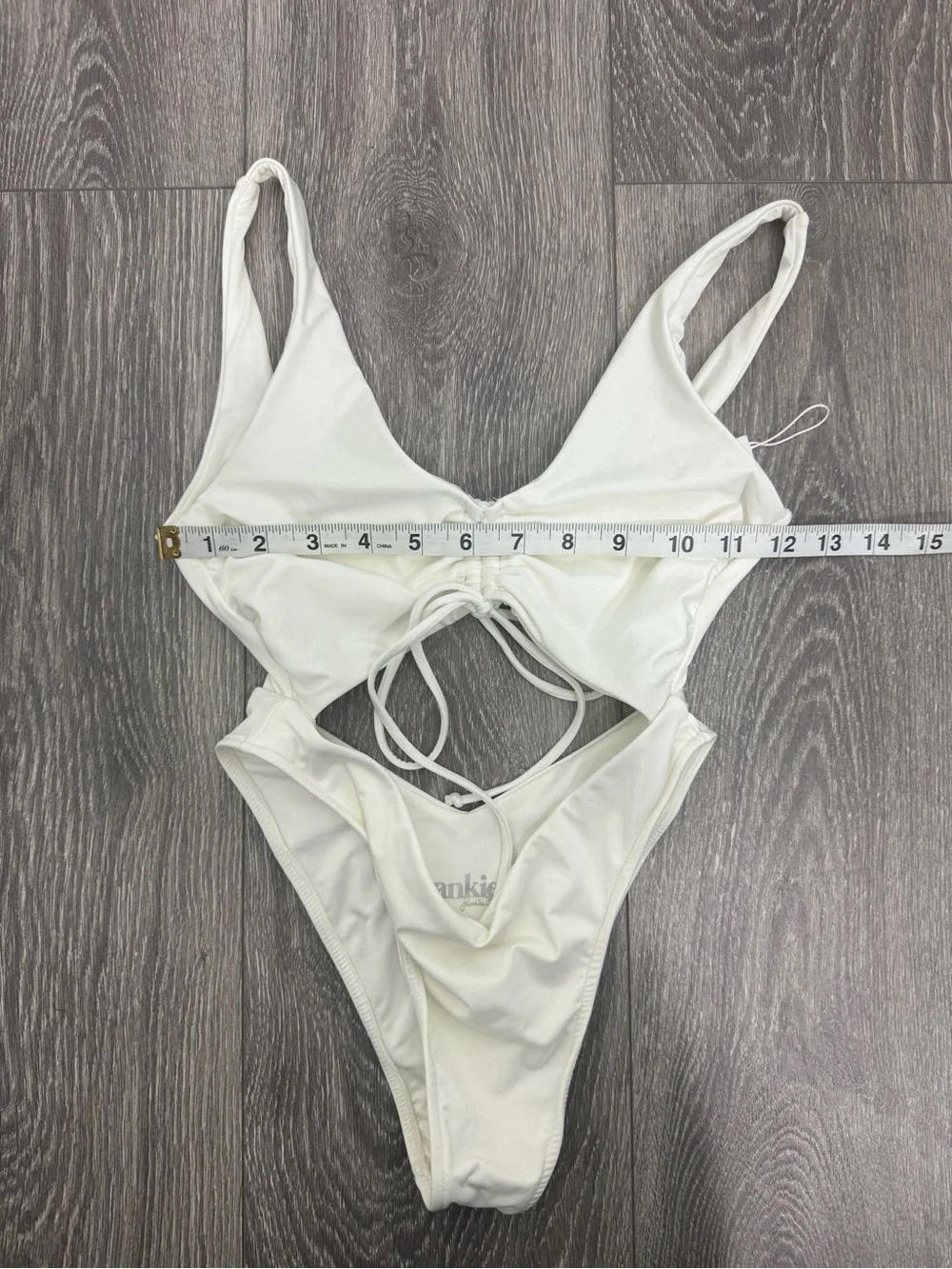 Frankies Bikinis White Cutout One Piece Swimsuit Ruched Tie Front Size XS